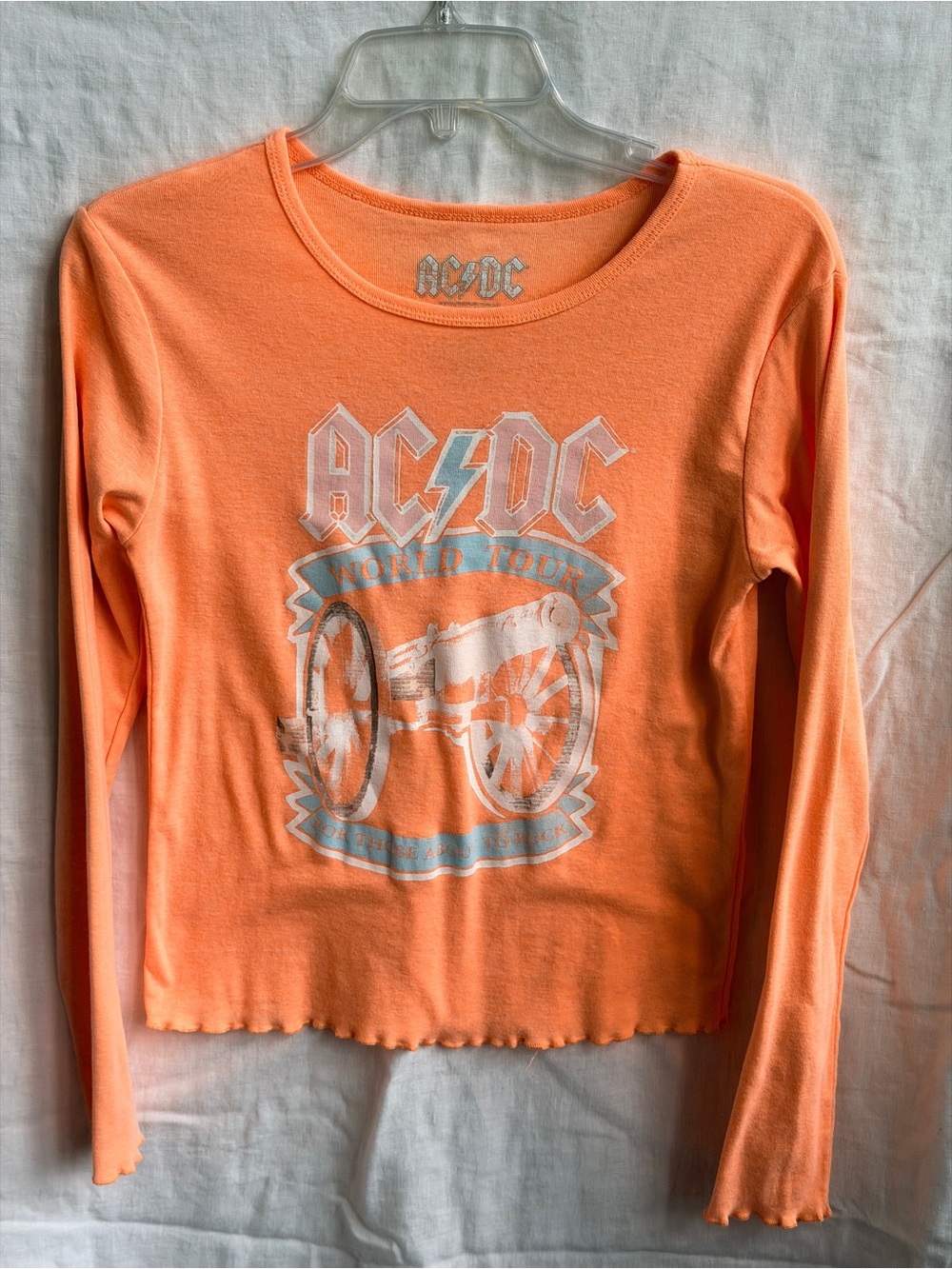 AC/DC Orange Crewneck Tee with Light Blue Logo